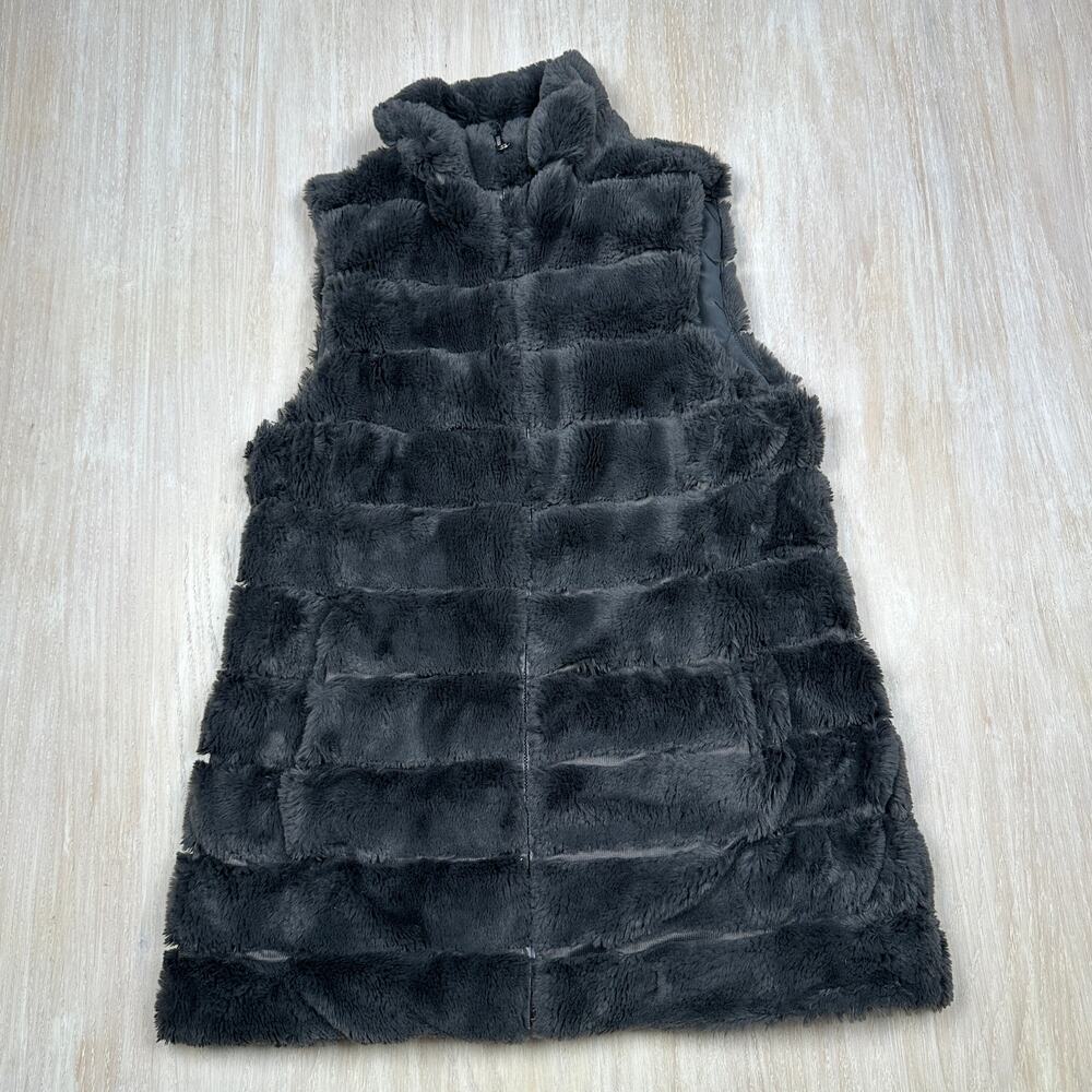 Dylan Charcoal Gray Soft Faux Fur Full Zip Casual Chic Cozy Vest Jacket Small
